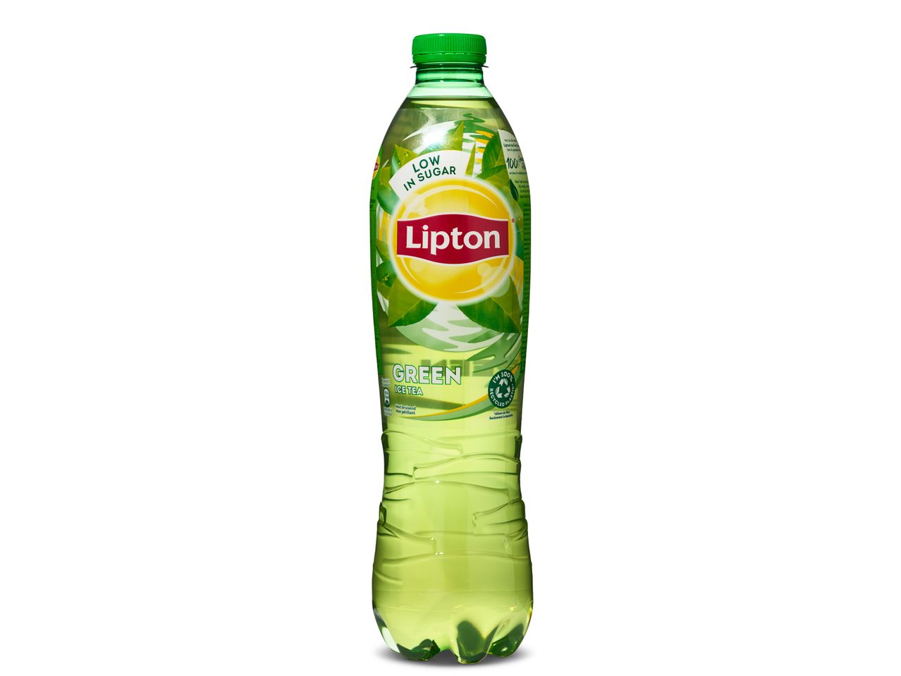 Fles Lipton groene ijsthee, laag in suiker.