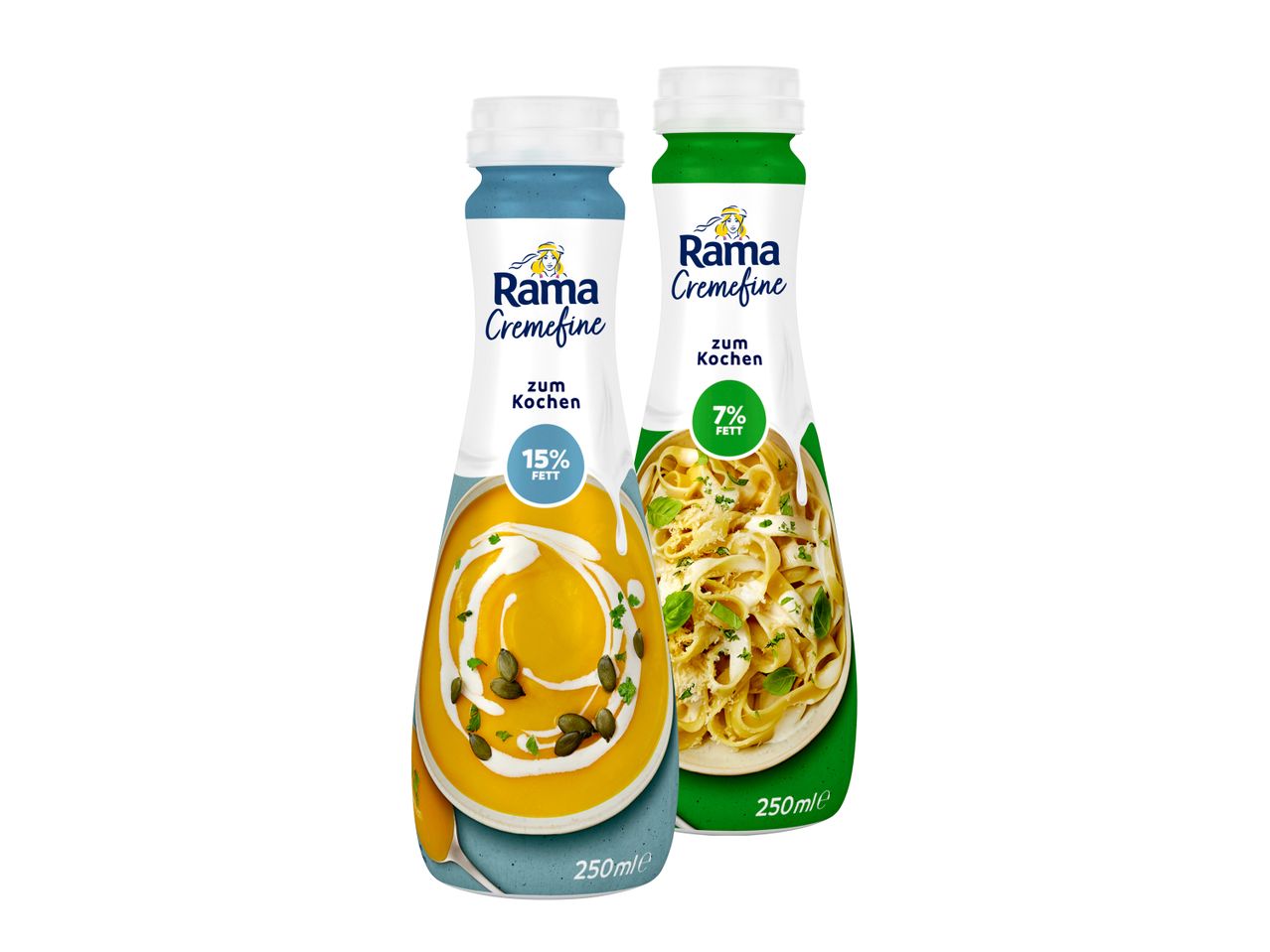 Zwei Flaschen Barilla Saucen: eine cremige und eine grüne.