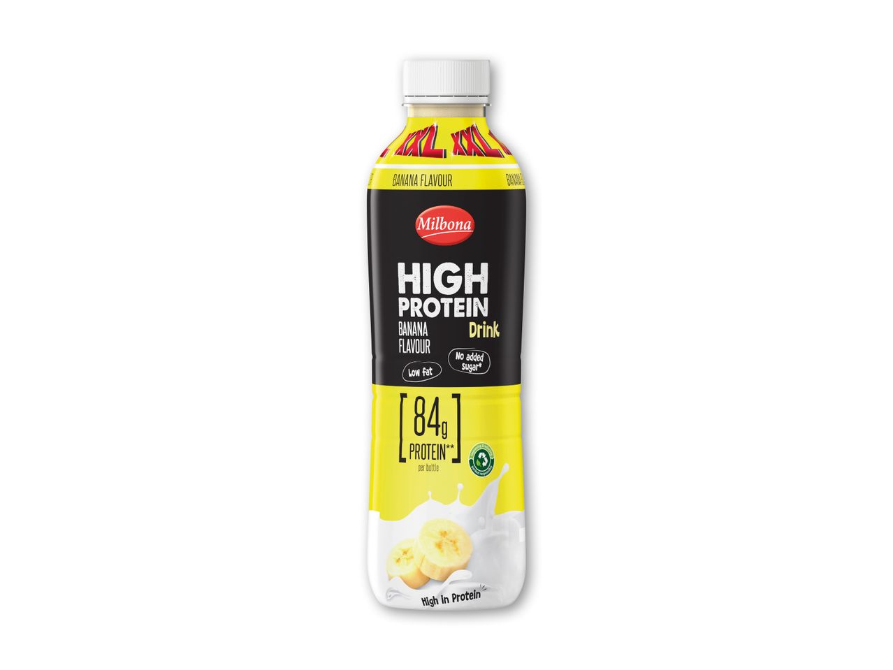 Højprotein banandrik med 84g protein, lavt fedtindhold og uden tilsat sukker.