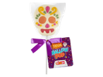 Halloween Mallow Lolly in the shape of a decorated sugar skull with a 'Fiesta Mallow Pop' tag.