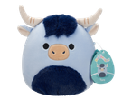 A light blue Squishmallows plush toy named Toro, a bull with dark blue fluffy hair and chest.