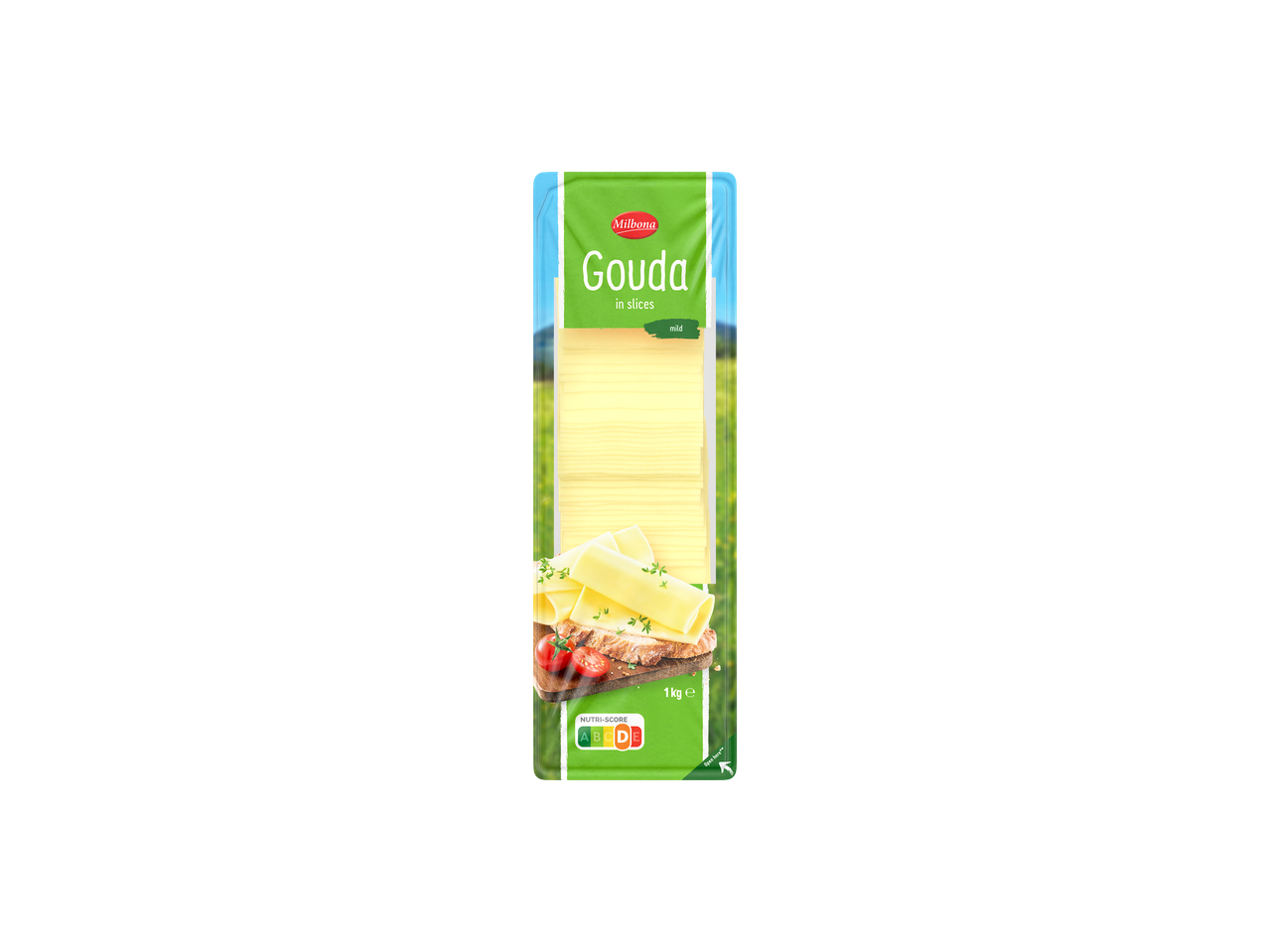 Milbona Gouda em fatias, suave, 1kg, com Nutri-score D.