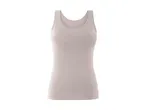 A light beige women's sleeveless top is shown on a white background.