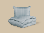 Livarno Microfibre Satin Bedlinen: light blue checkered pillow and folded duvet.