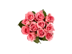 Buquê de rosas cor-de-rosa em fundo preto.