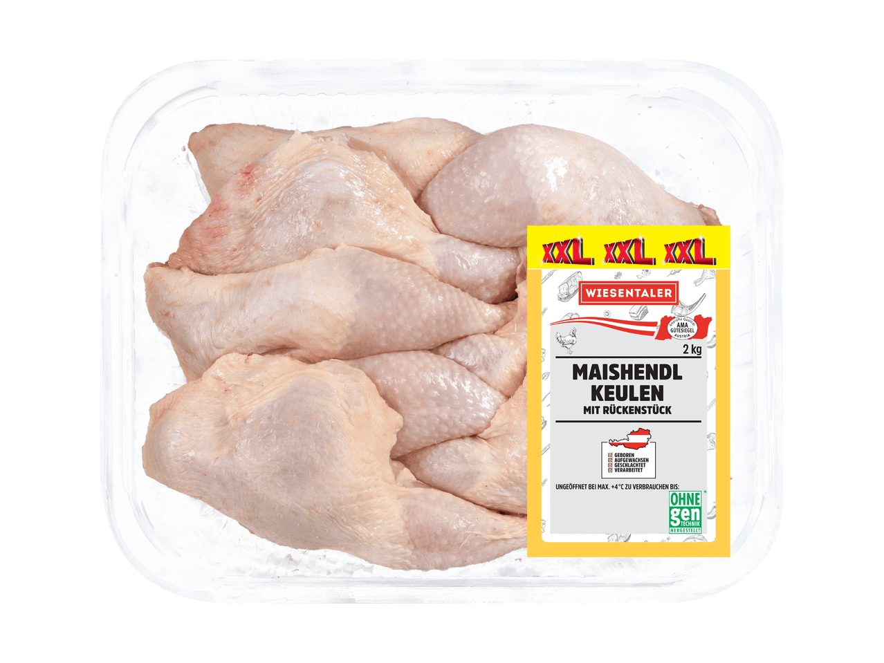2 kg Maishendlkeulen mit Rückenstück in einer XXL-Vorteilspackung.