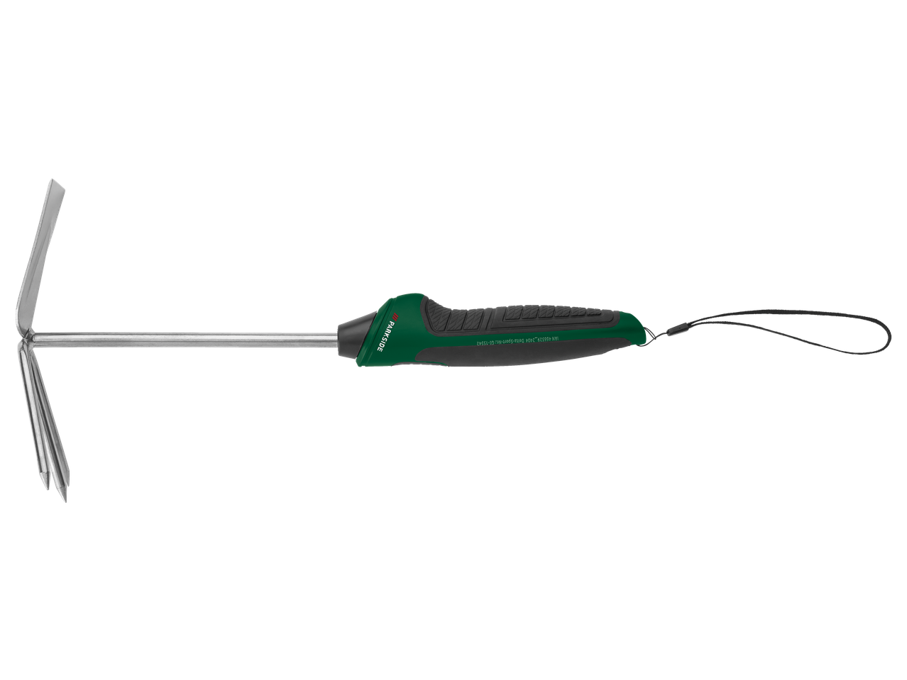 Pequena enxada de mão de jardim Parkside® com três dentes e cabo ergonómico.