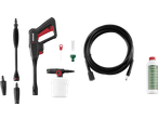 Parkside® 2000W Flexible Pressure Washer with gun, hose, nozzles, detergent bottle, and accessories.