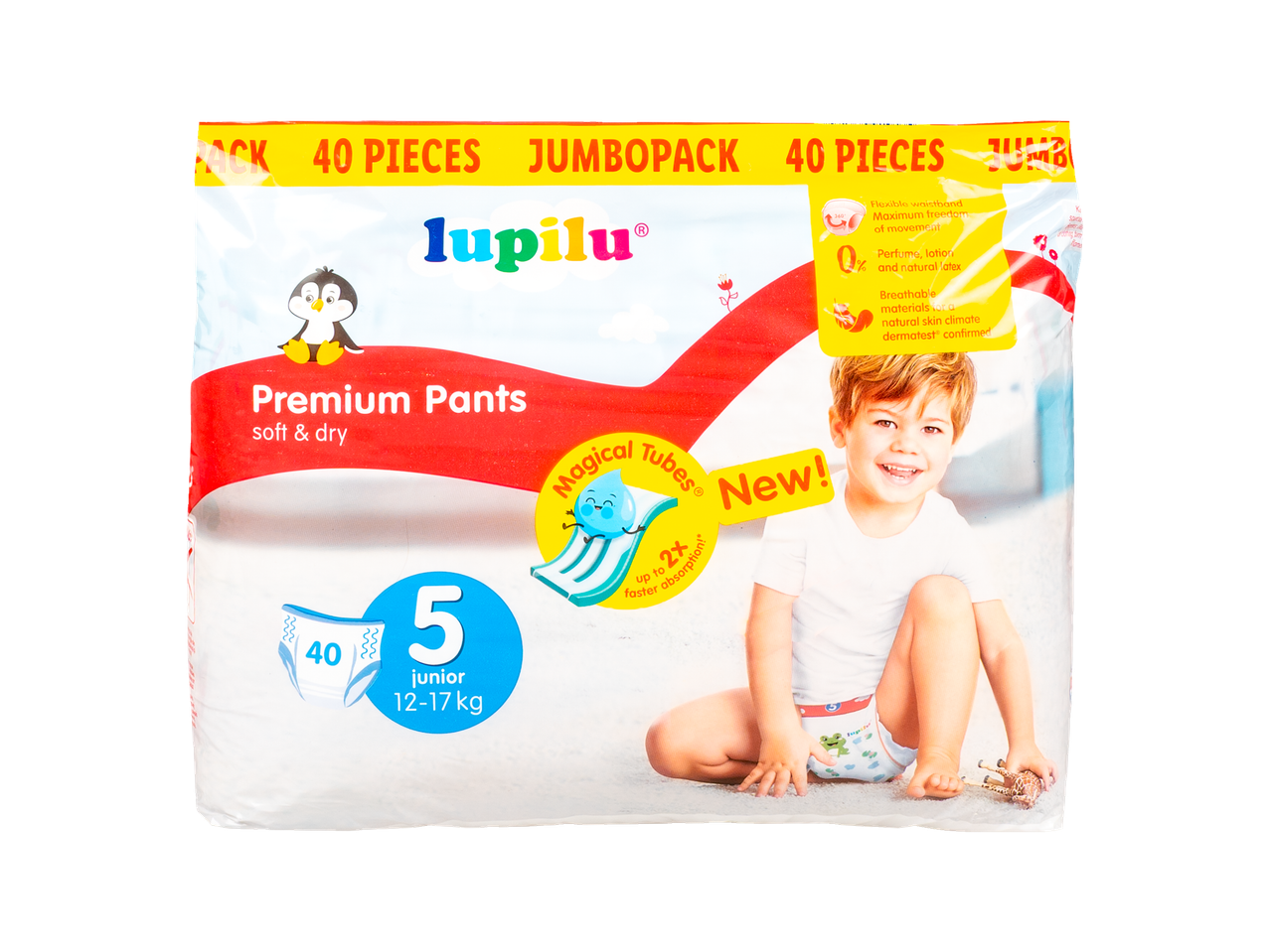 Pachet Lupilu cu 40 de scutece Premium Pants, mărimea 5 (12-17 kg).