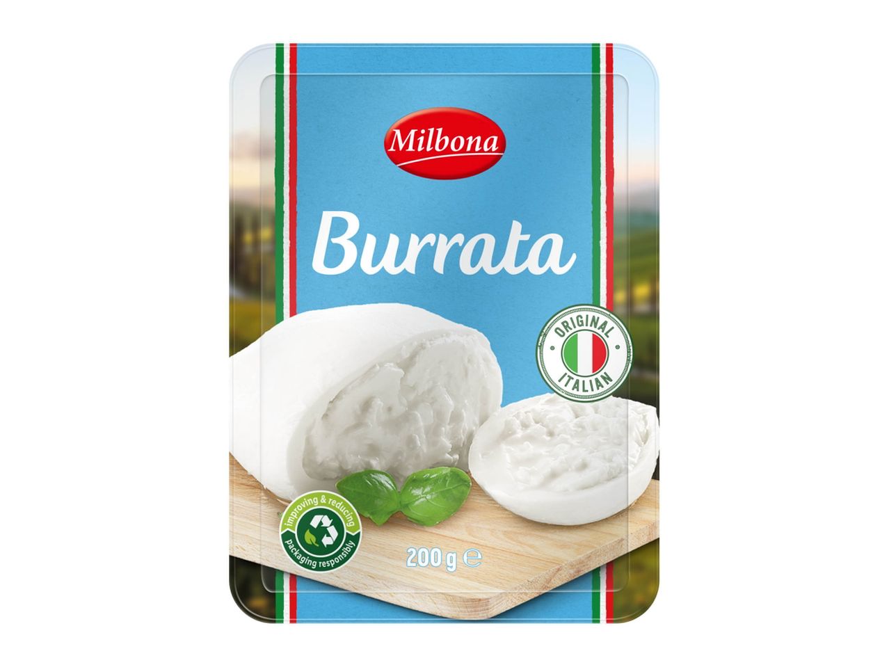Burrata de la marque Milbona, fromage italien crémeux.