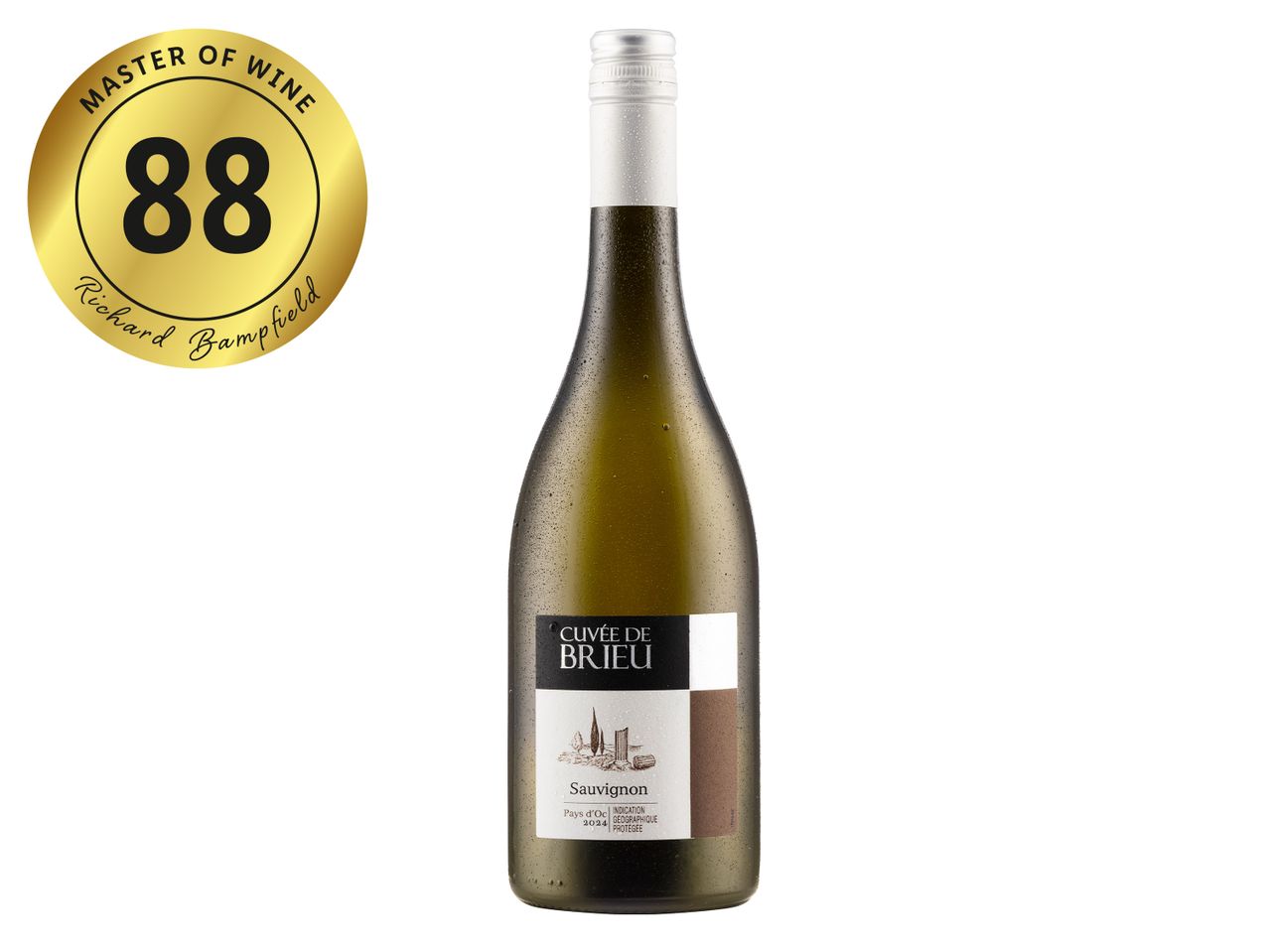 Cuvée de Brieu Sauvignon white wine bottle with an 88-point Master of Wine rating