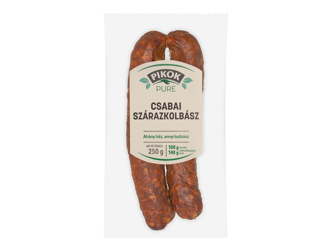 Pikok Pure Csabai szárazkolbász, 250g-os kiszerelésben.