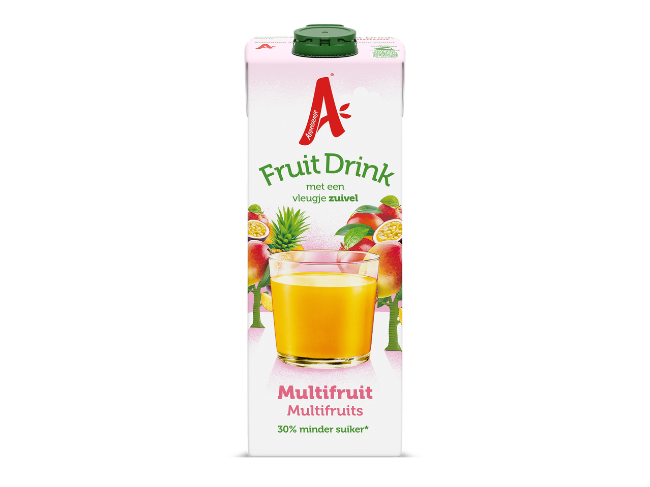 Multifruit fruitdrank met een vleugje zuivel, 30% minder suiker.