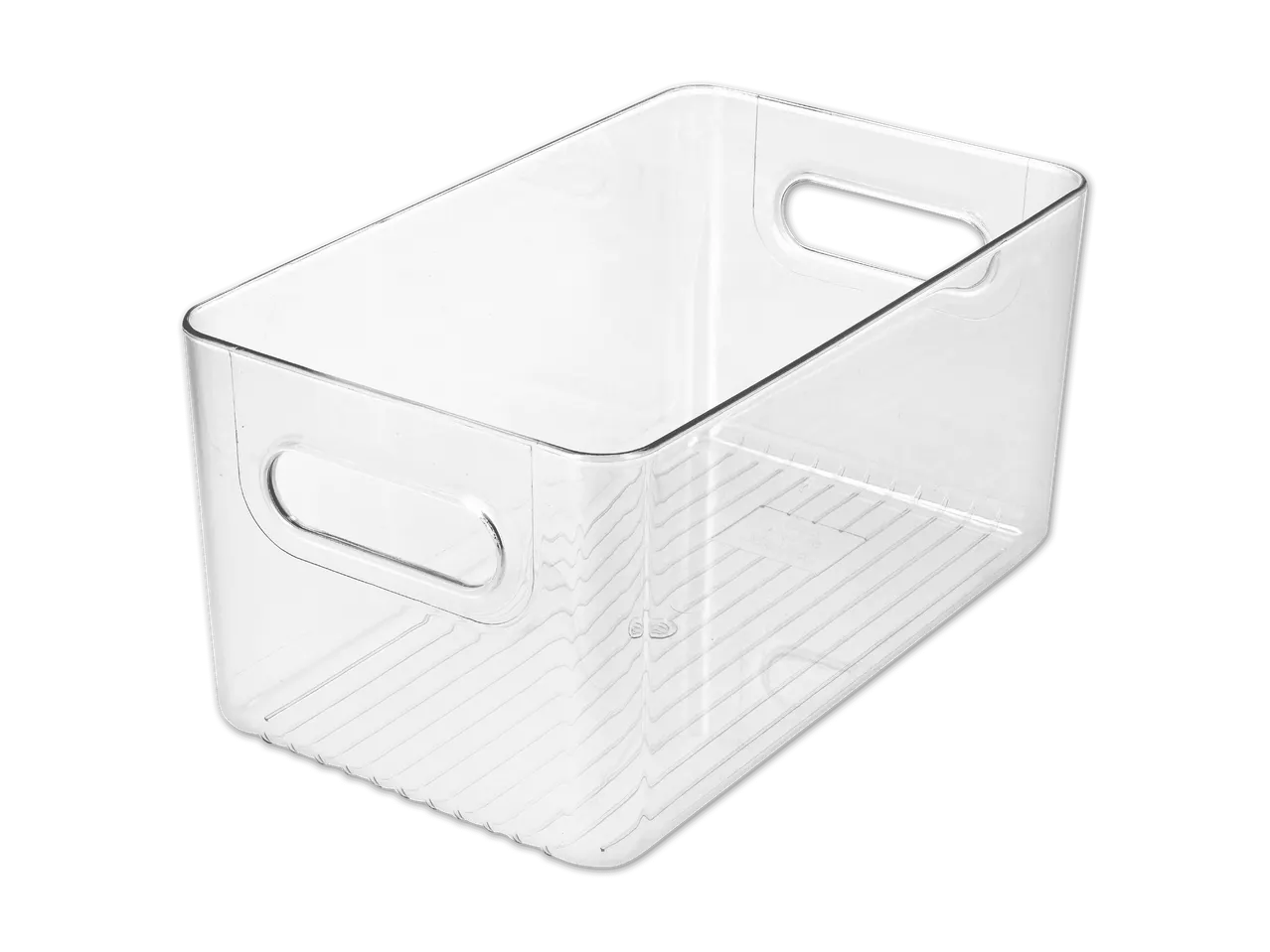 Transparente Aufbewahrungsbox aus Kunststoff mit Griffen.