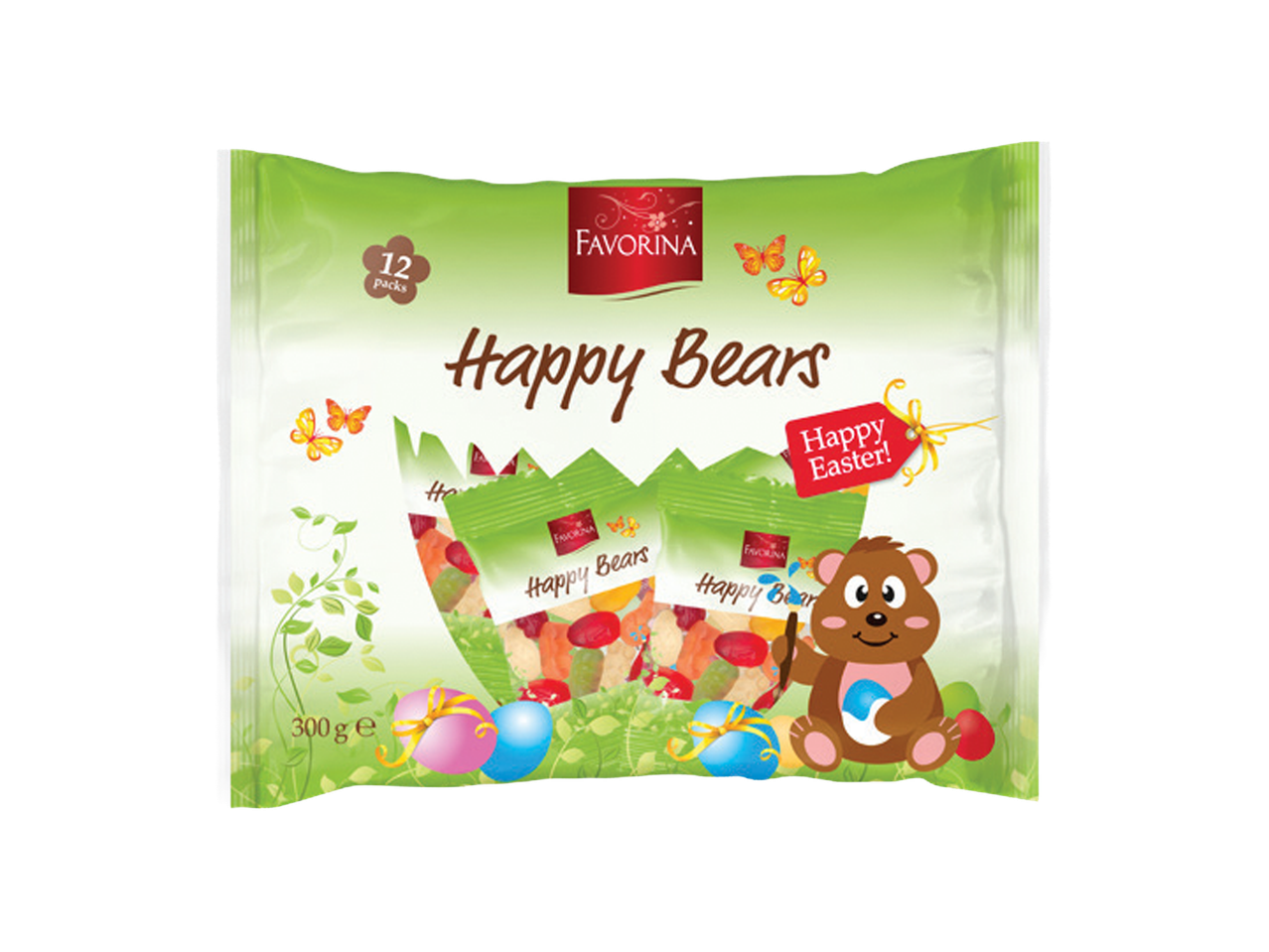 Pakovanje gumenih bombona u obliku medvedića sa uskršnjom tematikom, 12 pakovanja, 300g.