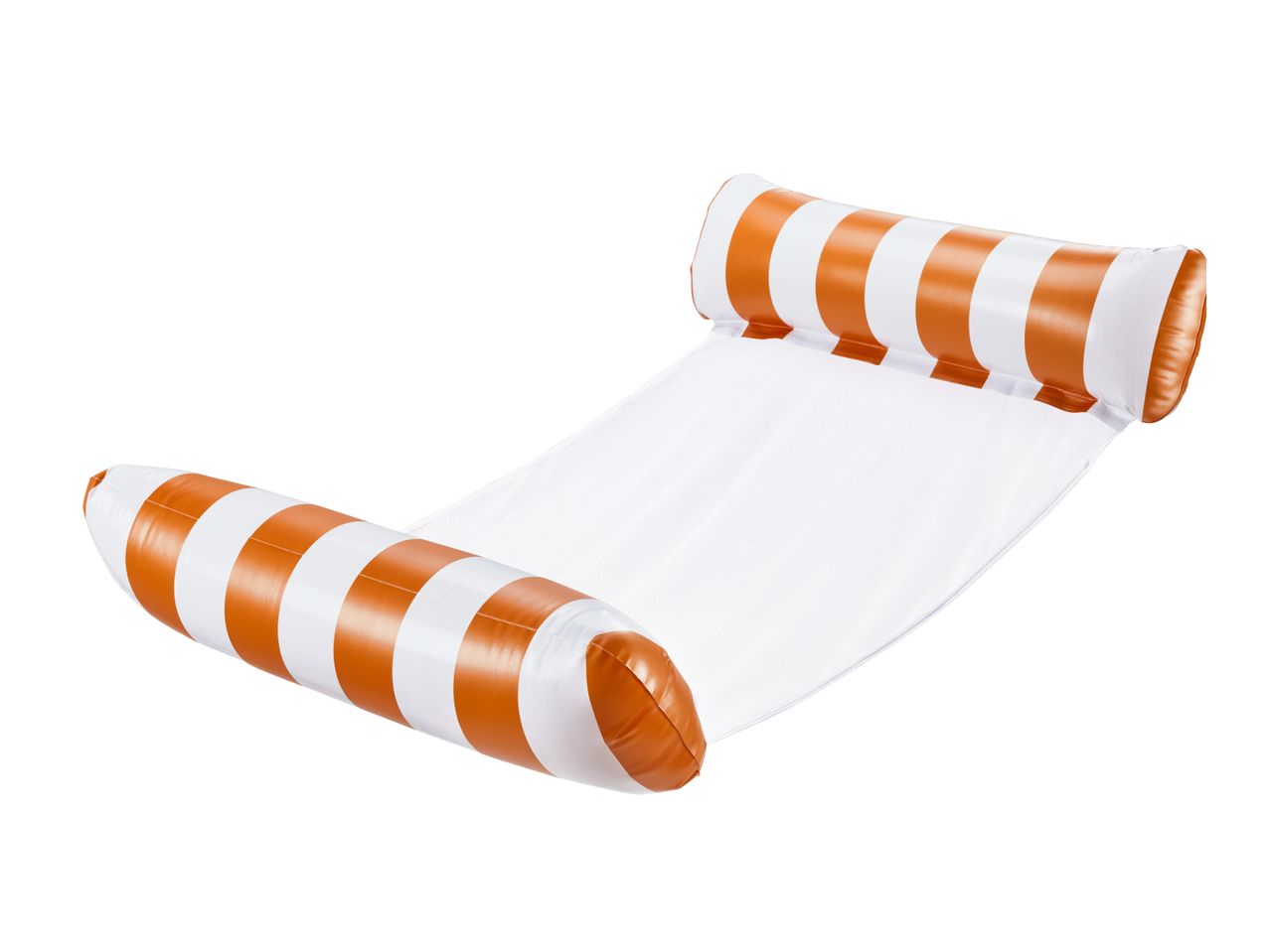 Orange and white striped inflatable pool hammock