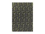 A dark gray blanket with a pattern of yellow stars of various sizes.