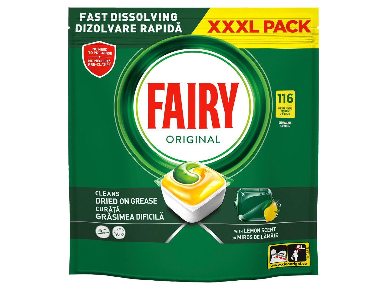 Таблетки за съдомиялна Fairy, Original с аромат на лимон, 116 броя XXL опаковка.