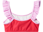 Top de biquíni rosa e vermelho com folhos para menina