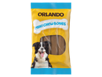 Опаковка с лакомства за кучета с надпис „Mini Chew Bones“ и изображение на куче.