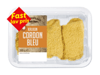 Kalkun Cordon Bleu i en pakke med et 'Fast lav pris' mærke.