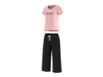 ESMARA ženska roze majica sa natpisom 'bloom' i crne palazzo pantalone.
