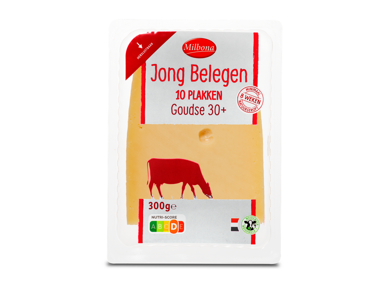 Milbona Gouda kaas: 300g, 10 plakjes.
