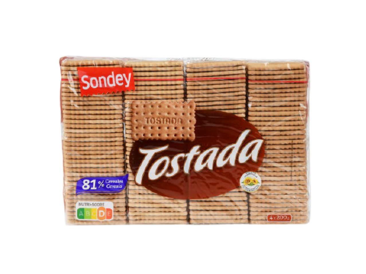 Pacote de bolachas tostadas com 81% de cereais e Nutri-Score A.