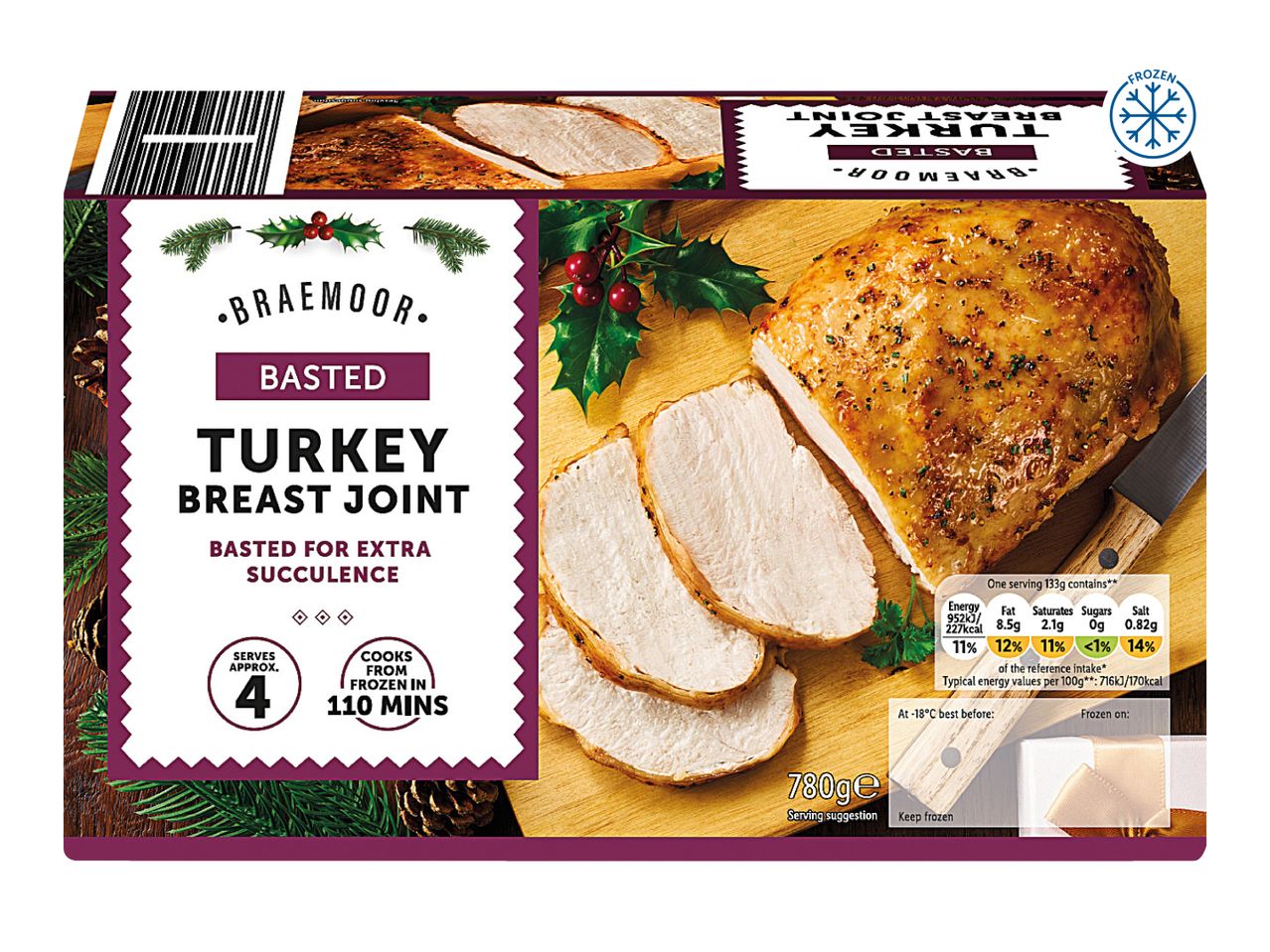 Braemoor Basted Turkey Breast Joint packaging with nutritional information.