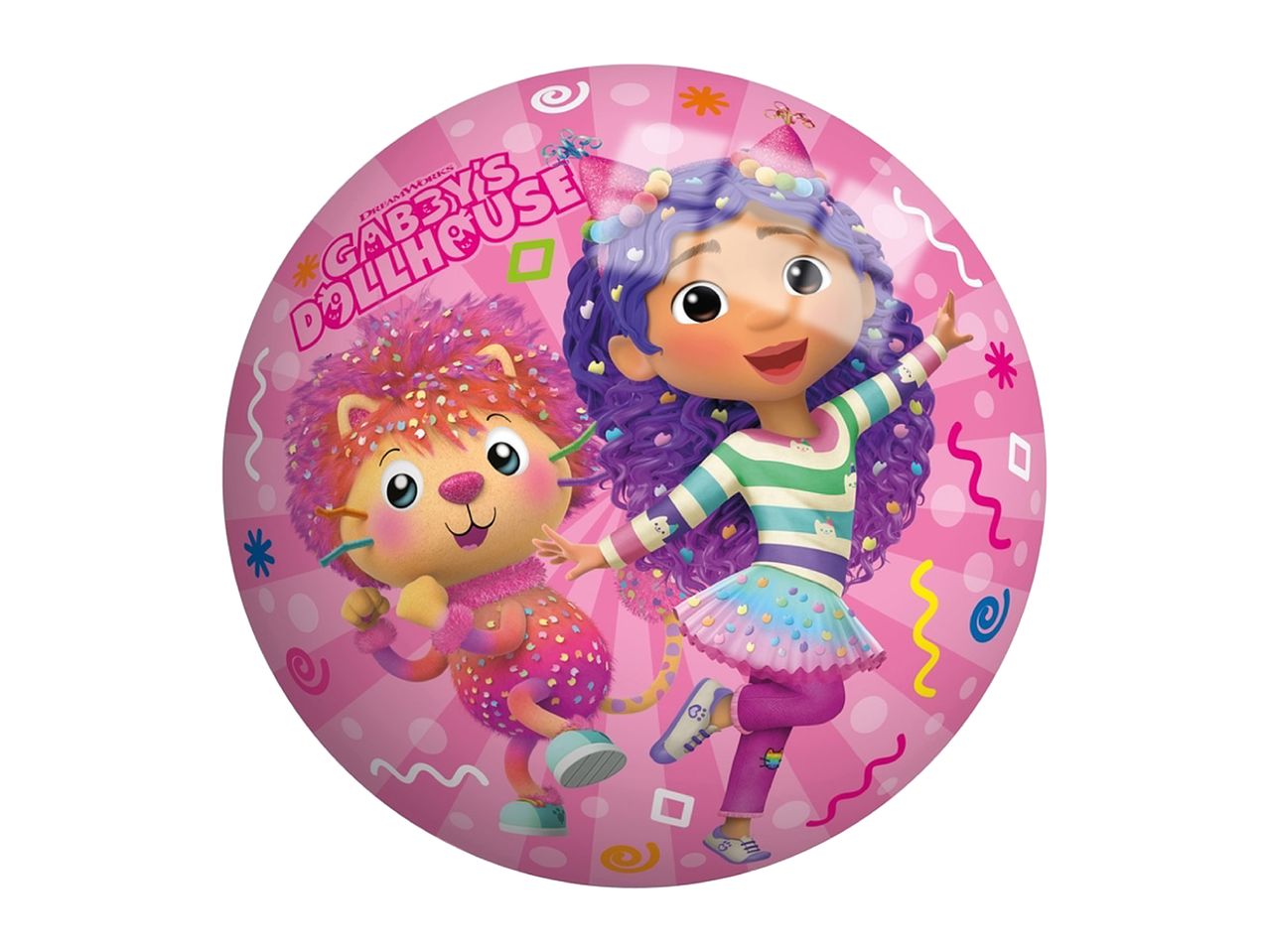 Gabby's Dollhouse themed party balloon with Gabby and a cat character.