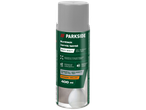 Zilvergrijze spuitverf met primer, 400 ml, glanzende afwerking, weerbestendig.