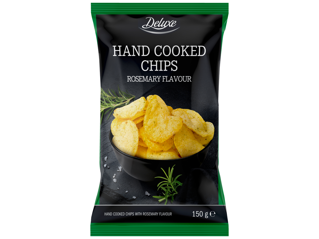Deluxe rokām gatavoti kartupeļu čipsi ar rozmarīna garšu.