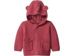 Red knitted baby cardigan with a hood and bear ears