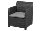 Livarno Garden Sofa Set: Dark grey rattan-effect armchair with a light grey cushion.