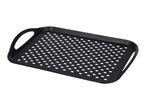 Black rectangular grill basket with perforated surface and handles