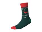 Green Christmas sock with a dachshund pattern, red toe and cuff