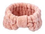 Pink fluffy spa headband with a bow