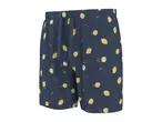 Dark blue shorts with a yellow lemon and green leaf pattern, featuring a drawstring waist.