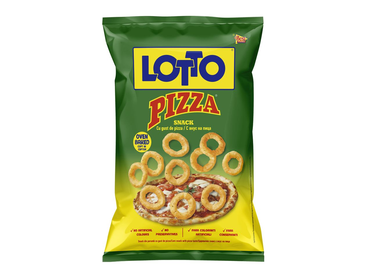 Punga de chipsuri Lotto Pizza, gust de pizza, copt la cuptor.