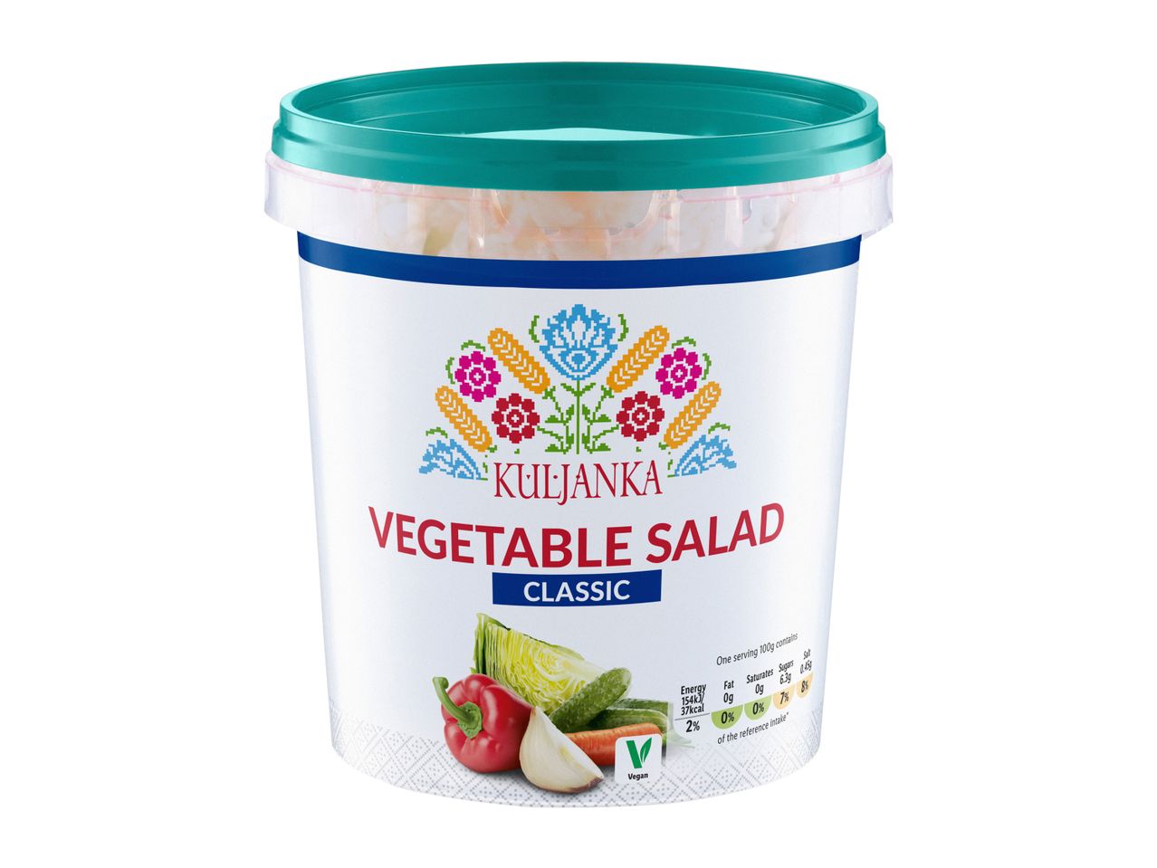 A large bucket of Brinza Vegetable Salad.
