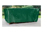 A dark green waterproof cover protects outdoor patio furniture.