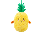 A plush pineapple toy with a smiling face and small orange arms.