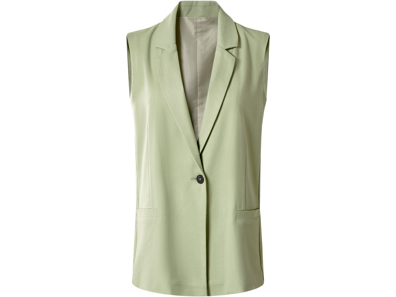 Blazer sem mangas Esmara verde claro com um botão.