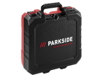 Mala de transporte preta e vermelha com o logótipo PARKSIDE PERFORMANCE.