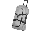 Grey wheeled duffel bag with telescopic handle.