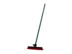 Green broom with red bristles