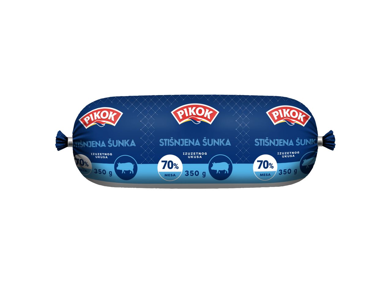 Pikok stišnjena šunka sa 70% mesa, 350g pakovanje.