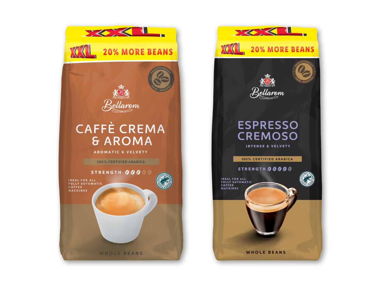 To poser af Lavazza kaffe: Caffè Crema e Aroma og Espresso Cremoso.