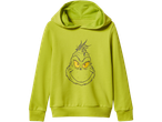 Žalias vaikiškas džemperis su kapišonu ir Grinčo atspaudu.