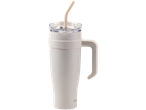 Mug with handle and straw.
